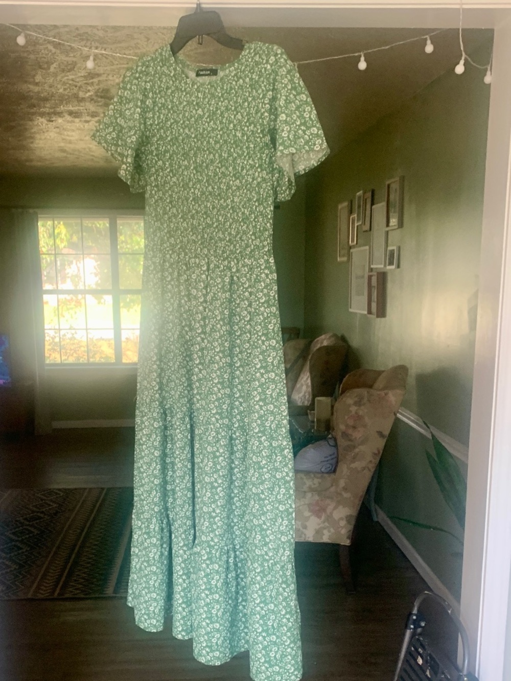 Modest green floral dress